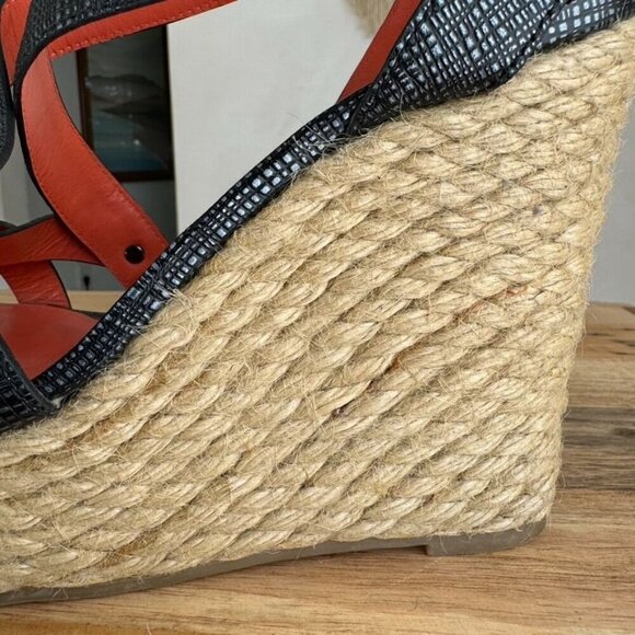 Y2K Via Spiga Karla Gray Textured Leather Strap Platform Espadrille Wedge Sandal - Picture 12 of 17